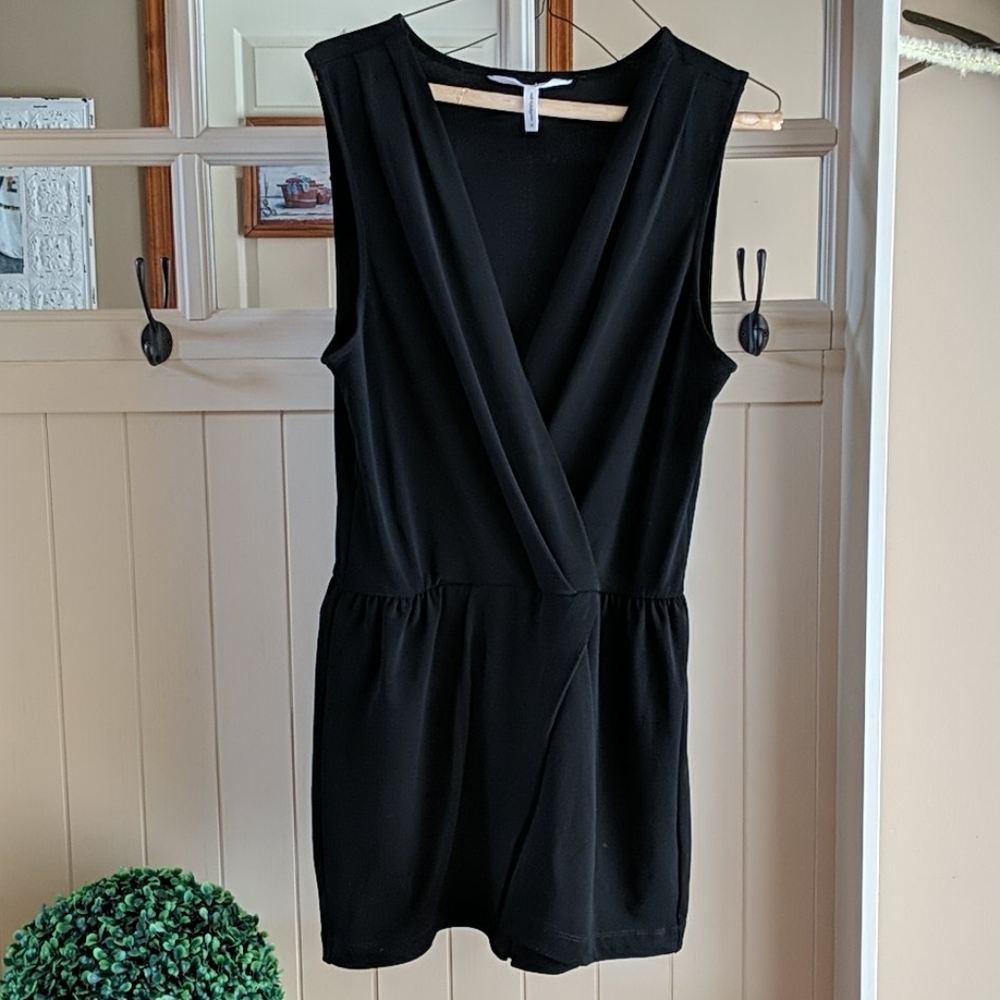 BCBG Black Faux Wrap Romper